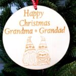 Personalised Wooden Round Mr and Mrs Christmas Gonk Tree Decoration